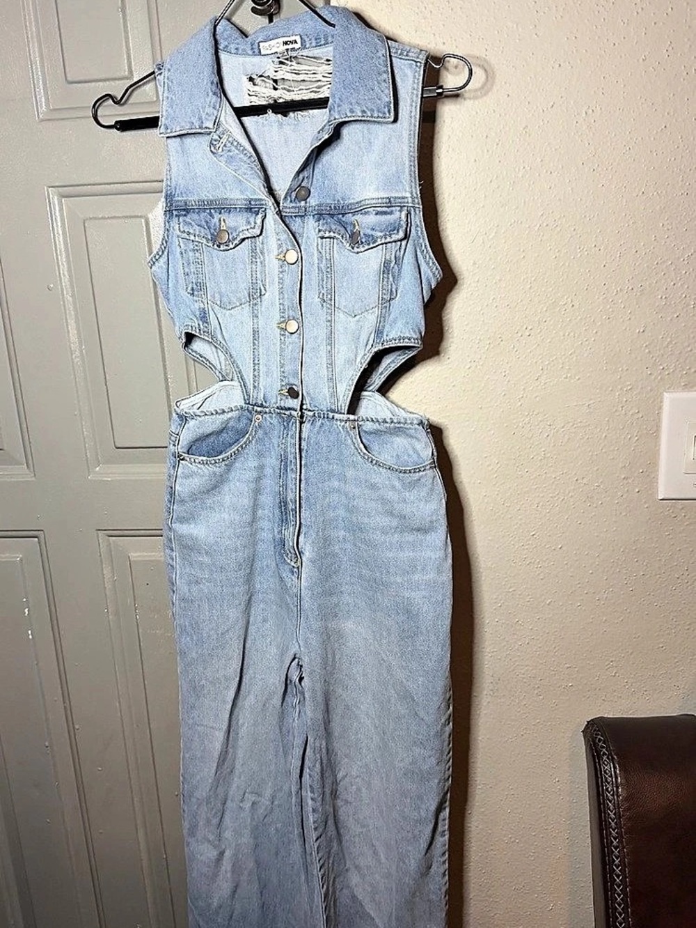 Fashion Nova Cut Out The Haters Denim Jumpsuit Size Small